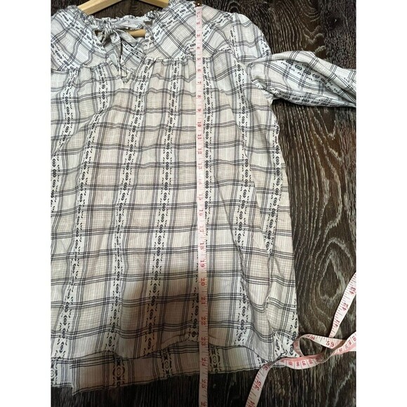 Ann Taylor Loft Plaid Blouse Top Large L Tie Neck Boho - Picture 5 of 6